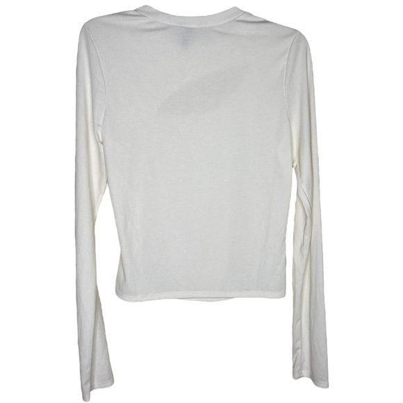 Aqua White Cut out Ribbed Long Sleeve Top Large - Picture 3 of 8